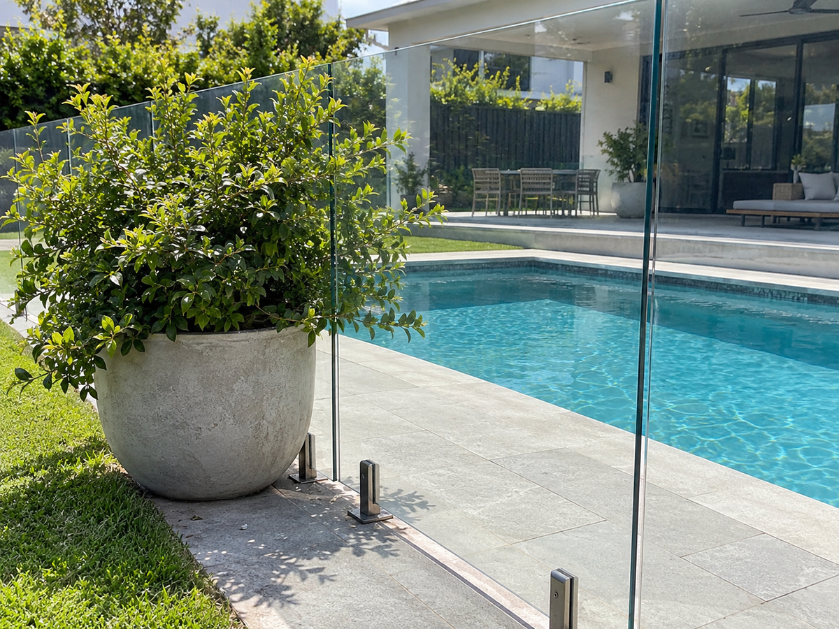 Climbable pot outside pool area