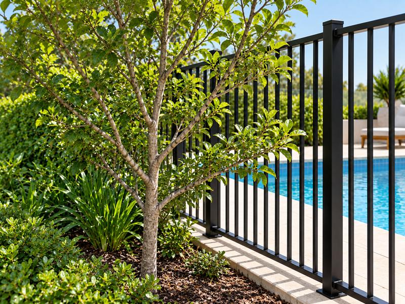 Tree branches and accessible forks creating a climbing hazard within 900mm of a Queensland pool fence.